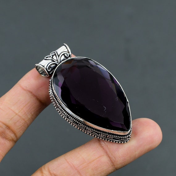 Handmade Pear Pink Amethyst Pendant: 925 Sterling Silver Gemstone Jewelry