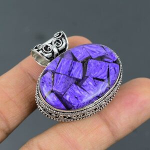 Handmade Copper Charoite 925 Sterling Silver Pendant: Vintage Gemstone Jewelry