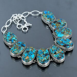 Handmade Copper Chrysocolla Necklace: 925 Sterling Silver, Adjustable Chain