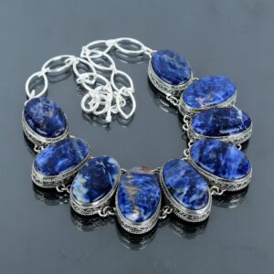 Handmade Sodalite Necklace: Vintage 925 Sterling Silver Adjustable Chain Handmade Sodalite Necklace: Vintage 925 Sterling Silver Adjustable Chain