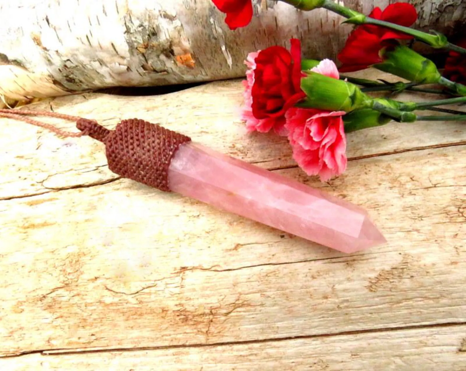 Large Rose Quartz Crystal Necklace, Macrame Necklace, Macrame Jewelry, Heart Chakra Jewelry, Pink Crystal, Mothers Day Day Gift For Her