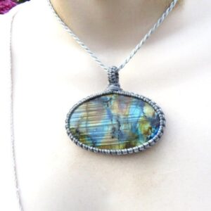 Quality Rainbow Labradorite Macrame Necklace, Gemstone Necklace, Christmas Gift Ideas For Her, For Him, Gemstone Gifts For The Boho Beauty