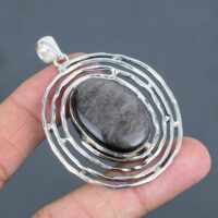 Handmade Silver Sheen Obsidian Pendant: 925 Sterling Silver Gemstone Jewelry | Natural genuine Gemstone jewelry. Buy crystal jewelry, handmade handcrafted artisan jewelry for women.  Unique handmade gift ideas. #jewelry #beadedjewelry #beadedjewelry #gift #shopping #handmadejewelry #fashion #style #product #jewelry #affiliate #ad