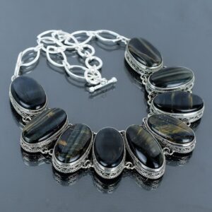 Handmade Pietersite Necklace: Vintage 925 Sterling Silver Gemstone Chain Handmade Pietersite Necklace: Vintage 925 Sterling Silver Gemstone Chain