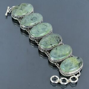 Moss Prehnite 925 Sterling Silver Bracelet - Handmade Vintage Gemstone Jewelry Moss Prehnite 925 Sterling Silver Bracelet - Handmade Vintage Gemstone Jewelry
