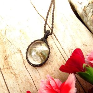 Christmas gift ideas, Lodolite crystal necklace, garden quartz, shaman quartz, for the nature lover, the gardener, macrame necklace