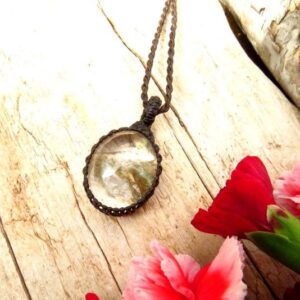 Christmas gift ideas, Lodolite crystal necklace, garden quartz, shaman quartz, for the nature lover, the gardener, macrame necklace