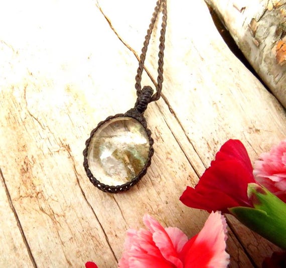 Christmas Gift Ideas, Lodolite Crystal Necklace, Garden Quartz, Shaman Quartz, For The Nature Lover, The Gardener, Macrame Necklace