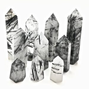 Tourmalinated Quartz Crystals & Stones