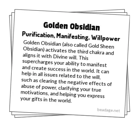 Golden Obsidian Printable Gemstone Properties Cards