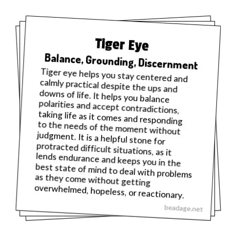 Tiger Eye Printable Gemstone Properties Cards