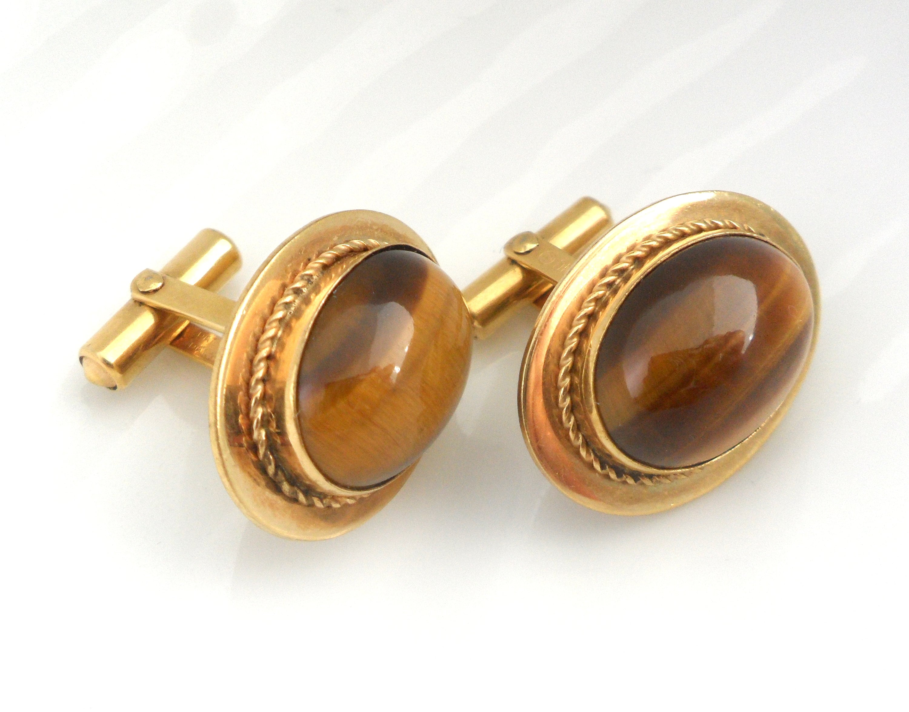 12k Gf Destino Signed Tigereye Cufflinks Vintage Oval Brown And Gold Gemstone Cuff Links 4 Men Mens Jewelry Decision Maker Stone Gold Filled