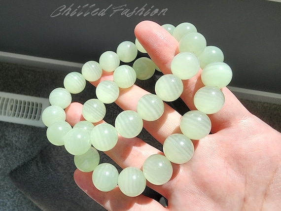 12mm Natural Green Calcite Bracelet - Mint Green Gemstone - Pastel Crystal Jewelry - Minimalist Beaded Accessory - Unisex Gift