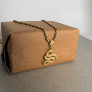14k Gold Plated Old English Letter Necklace, Personalized Christmas Gifts for Men and Women, Custom Letter Necklace with Box Chain