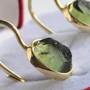 14k Gold Raw Moldavite Earrings: Authentic Czech Jewelry
