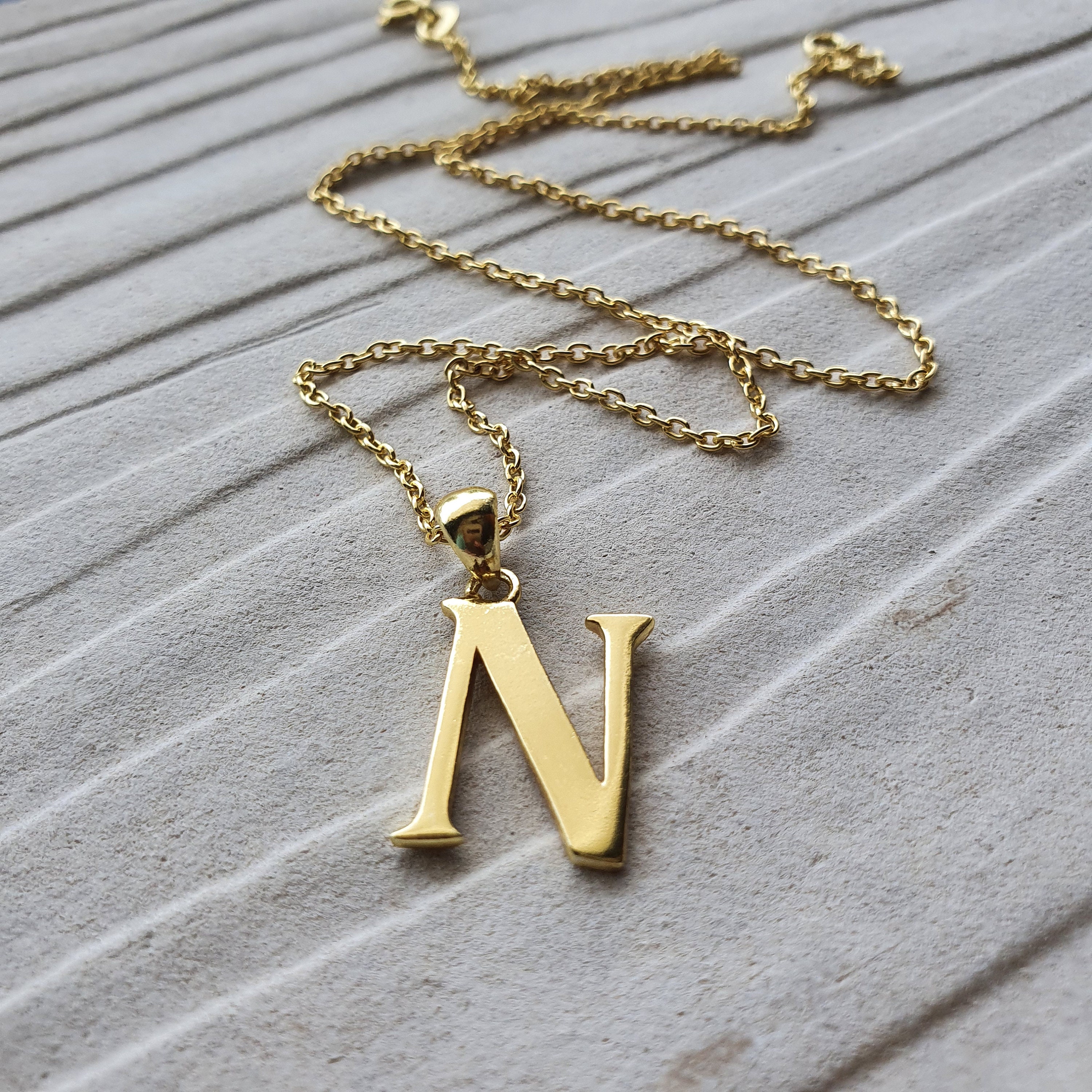 14k Gold Vermeil Personalized Initial N Necklace, Customized Letter Necklace, Sterling Silver Initial, Handmade Jewelry, Personalized Gift