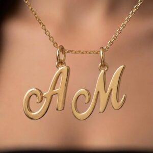 14k SOLID Gold Cursive Initial Pendant, Name Letter Necklace, Pick Your Initial, Personalized Name, Custom Made Engraved Charm, Stamped