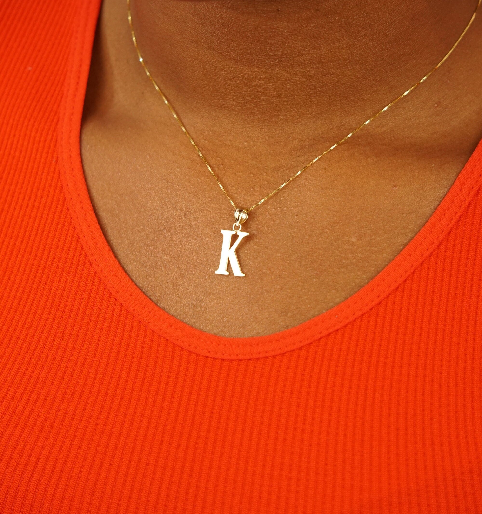 14k Solid Gold Initial Necklace: Personalized Letter Pendant, Personalized Gift Alphabet, Gold Letter Necklace, 585 14k Stamped