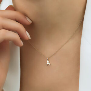 14K Solid Yellow Gold Initial Necklace, Letter Necklace, Gold Initial Pendant, Letter A Necklace, Gold Necklace