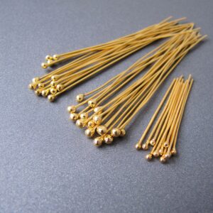 18k Gold 24ga Ball Head Pin • 1 / 1.25 / 1.5 / 2 inch • 24ga 0.50mm Wire • 1.3 / 1.6 / 2mm Ball • Solid 18 Carat Gold • Tariff Free to USA