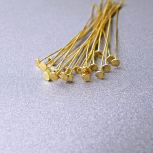 18k Gold 26ga Head Pin with 2.25mm Flat Top • 0.40mm Wire • 3cm / 4cm / 5cm Long • Solid 18 Carat Gold Headpin • Tariff Free Delivery to USA