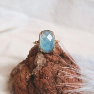18K Gold Vermeil Natural Celestite Ring, Black Onyx Ring, Bring Celestial Energy And Spiritual Connection, Absorb Negative Energy.