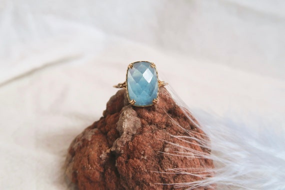 18k Gold Vermeil Natural Celestite Ring, Black Onyx Ring, Bring Celestial Energy And Spiritual Connection, Absorb Negative Energy.