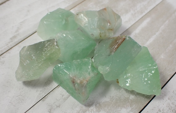 2 Pcs Natural Aqua Green Calcite Crystals - Raw Stones Glassy - Aqua Green Yellow Brown - 33x30x18mm Green Calcite Raw Crystals #rwstn#1005