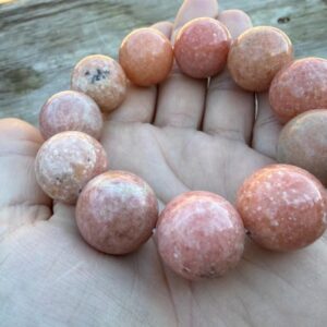 20 mm Peach Calcite gemstone beaded chunky bracelet, Pink stone beaded elastic bracelet, large bead bracelet, gift for woman 20 mm Peach Calcite gemstone beaded chunky bracelet, Pink stone beaded elastic bracelet, large bead bracelet, gift for woman