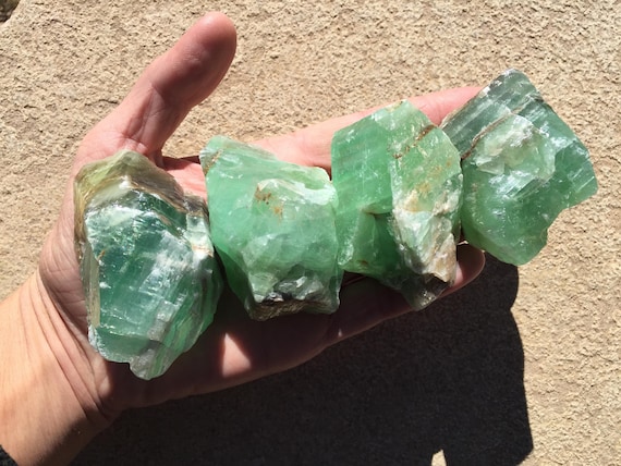 4 Emerald Calcite Crystals, Large 3 Inch Raw / Rough Green Calcite Stones, Raw Crystals And Stones, Rocks And Minerals