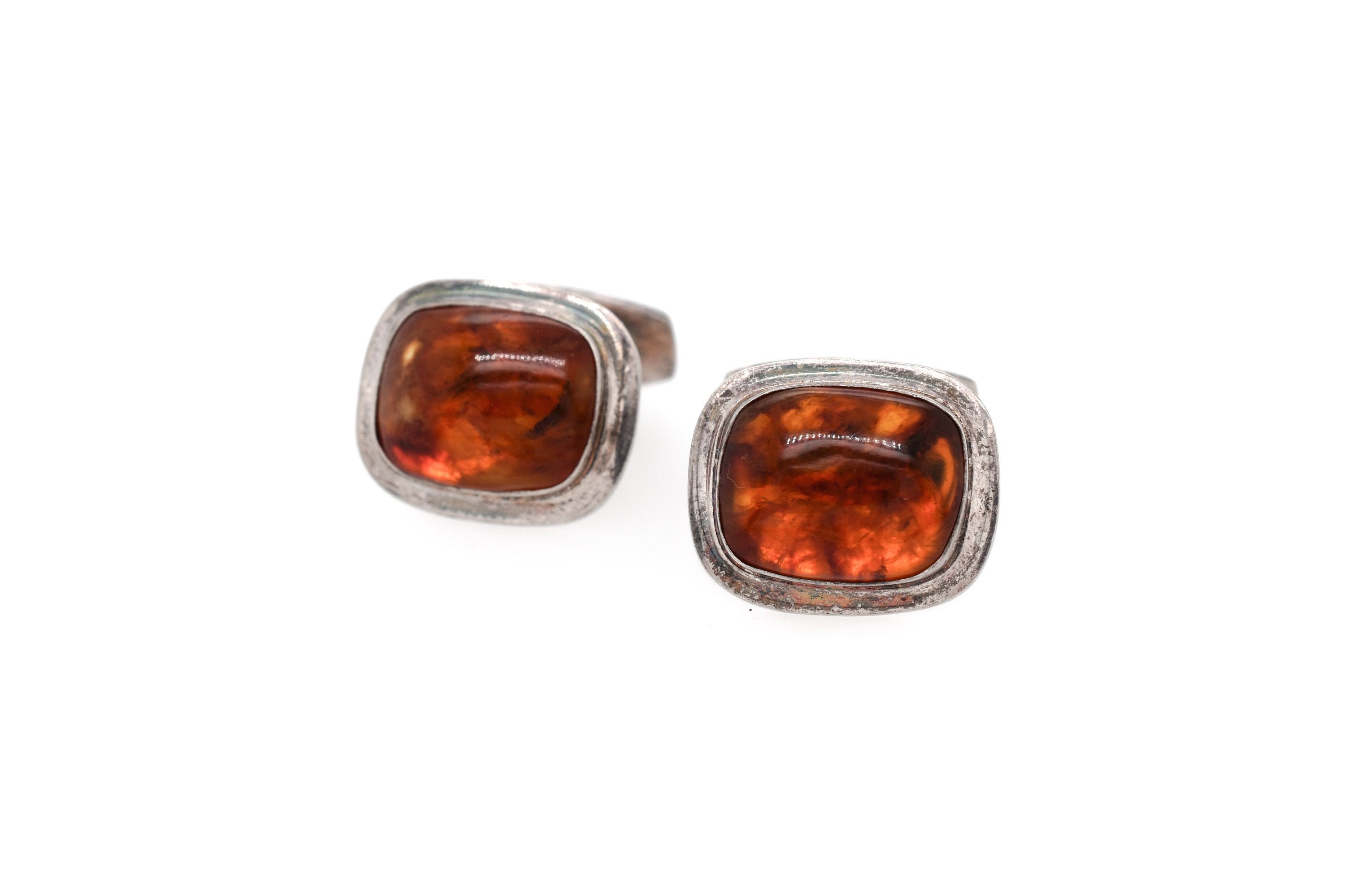 835 Silver Atelier Rusch Amber Cuff Links, Sterling Gemstone Cufflinks, Mid Century Cufflinks, Amber Jewelry, Mid Century Sterling, Guy Gift