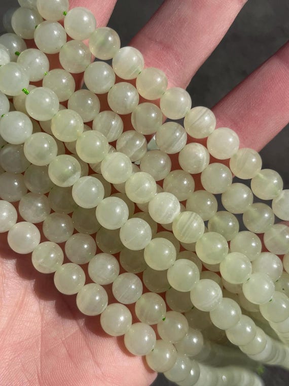 8mm Banded Green Calcite Beads - Natural Stone - Full Strand - 15"