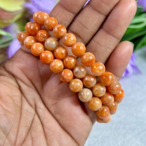 8MM Orange Calcite Stone Round Beaded Stretchable Bracelet