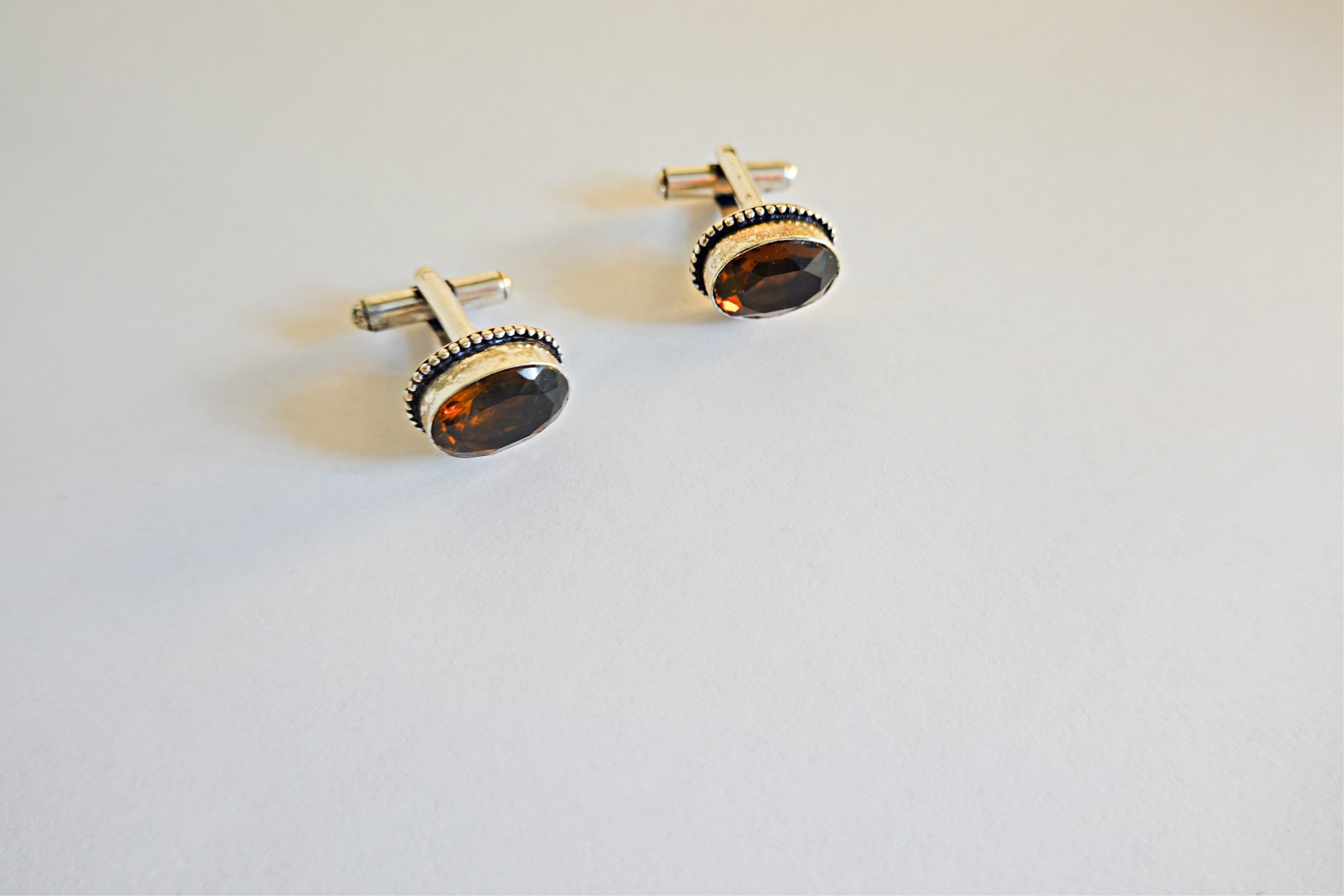 925 Sterling Silver Amber Citrine Men's Cufflink Jewelry, Mens Vintage Groom Gift Men's  Free Gift Box, Gemstone Cuff Links