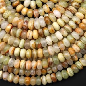 Aaa Natural Green Brown Calcite 8mm Rondelle Beads Aka Afghanistan Jade 15.5" Strand