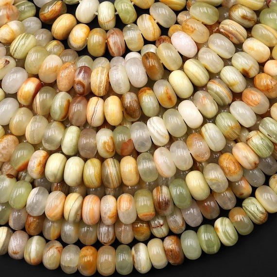 Aaa Natural Green Brown Calcite 8mm Rondelle Beads Aka Afghanistan Jade 15.5" Strand