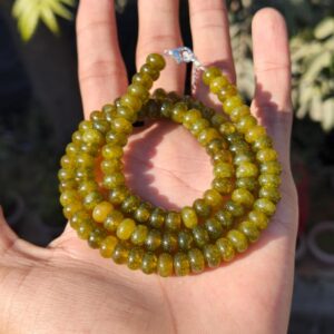 AAA Natural Green Moldavite Beaded Necklace | 8mm Rondelle Beads | Natural Moldavite Gemstone Beads | Moldavite Necklace | Handmade Necklace