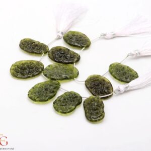 AAA+ Quality Green Moldavite Smooth Egg Shape Beads, Moldavite Beads, 20-30 MM Moldavite Hydro Beads For Handmade Jewelry ( 5 pcs ) 1 Strand