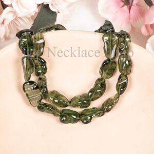 AAA+ Quality Moldavite Beads Necklace, Moldavite Nugget Necklace, Fancy Smooth Necklace, Nugget Necklace, Beaded Necklace, Healing Crystals