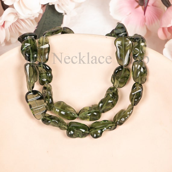 Aaa+ Quality Moldavite Beads Necklace, Moldavite Nugget Necklace, Fancy Smooth Necklace, Nugget Necklace, Beaded Necklace, Healing Crystals