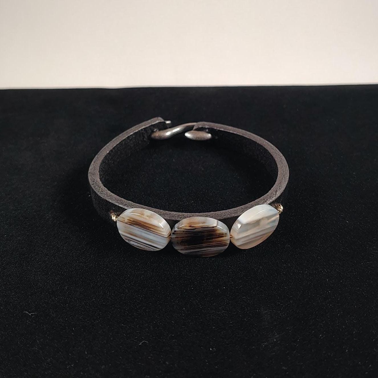 Agate And Leather Bracelet Handmade By Chris Hay