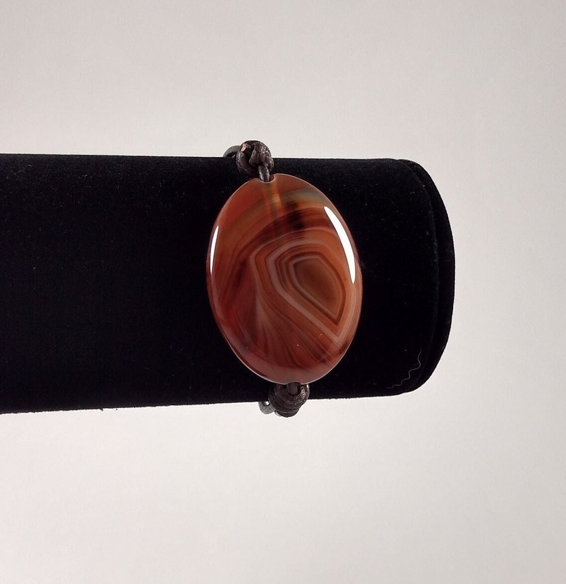 Banded Agate Adjustable Leather Bracelet Handmade By Chris Hay