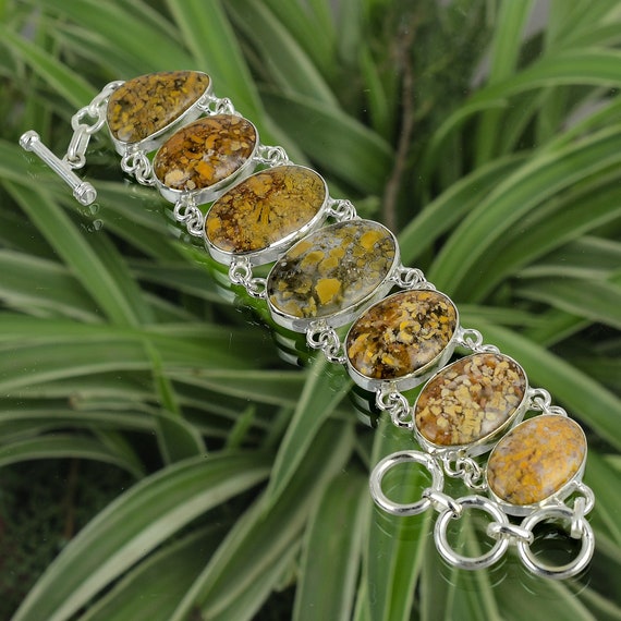 Handmade Boram Agate Bracelet: 925 Sterling Silver Adjustable Chain