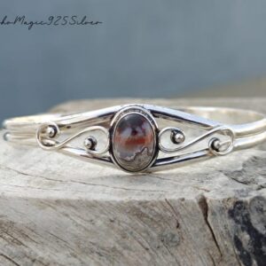 Handmade Crazy Lace Agate Bangle: Adjustable 925 Sterling Silver Cuff