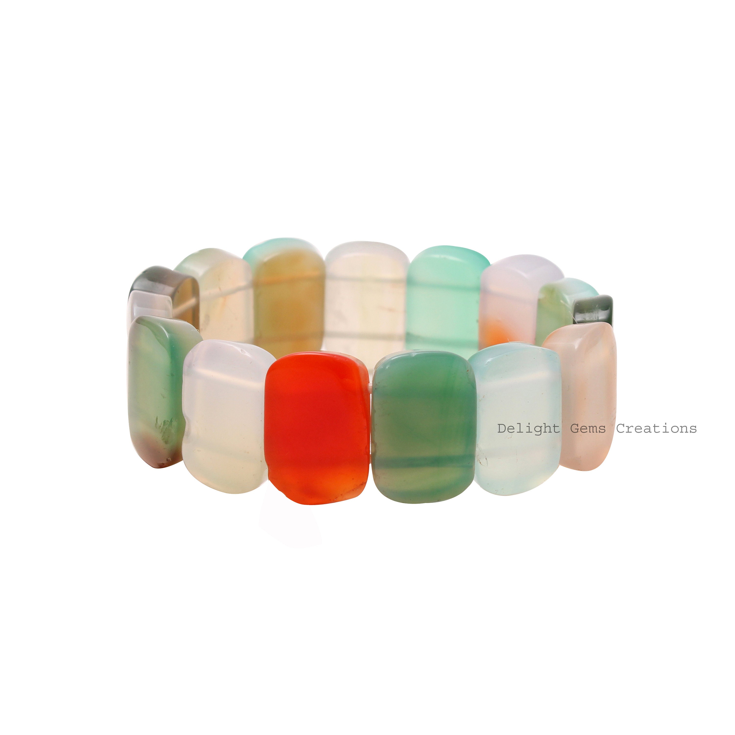 Natural Rainbow Color Agate Gemstone Bracelet-20x13mm Smooth Cushion/rectangle Stretchable Bracelet-agate Jewelry-bridesmaid Gifts-christmas
