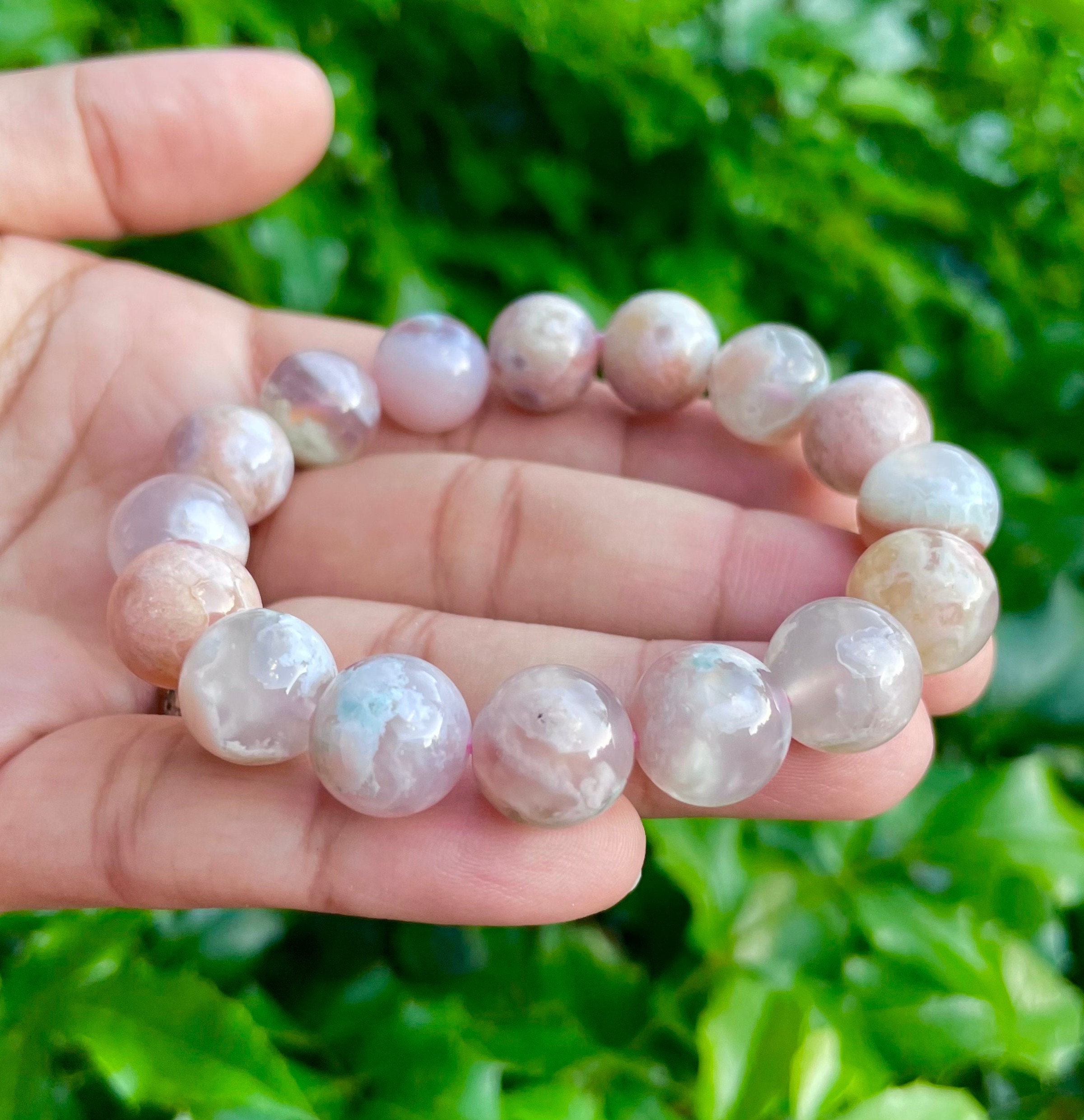 Pastel Rainbow Flower Agate Bracelet: Round Gemstone Crystal Beads