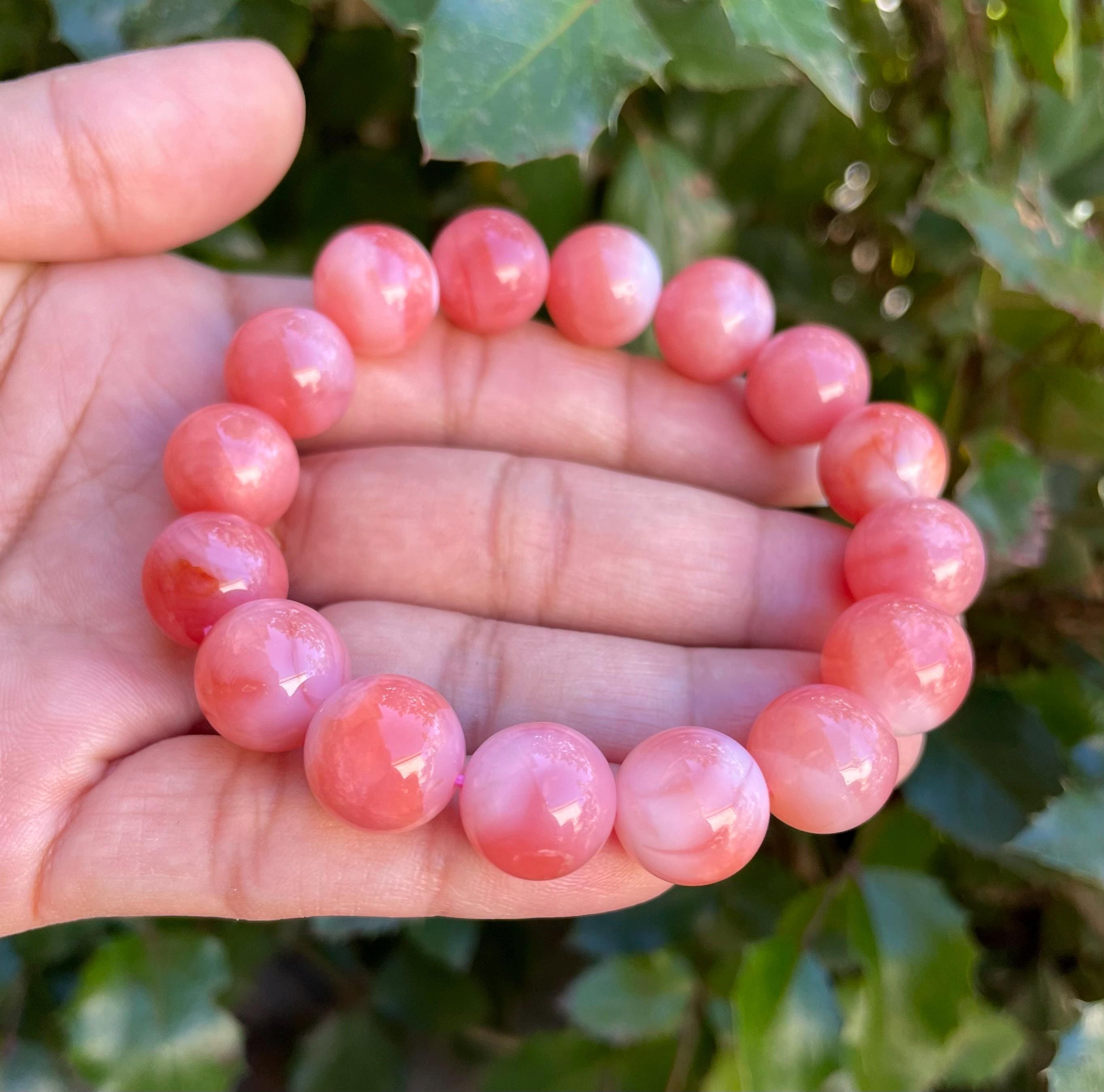 Pink Orange Sherbet Candy Agate Bracelet From Sichuan, China: Round Gemstone Bead Jewelry 13mm