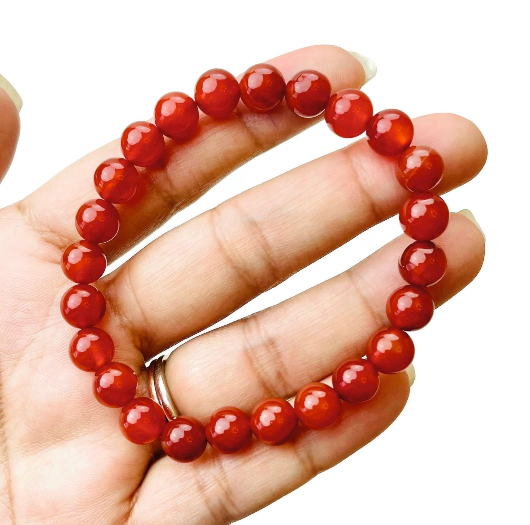 Red Agate Bracelet: Round Gemstone Crystal Jewelry