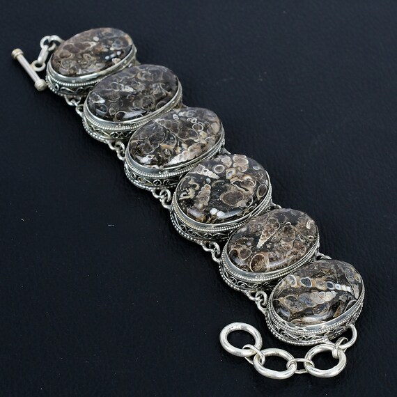 Turritella Agate Bracelet: Handmade Vintage 925 Sterling Silver, Adjustable Turritella Agate Bracelet: Handmade Vintage 925 Sterling Silver, Adjustable