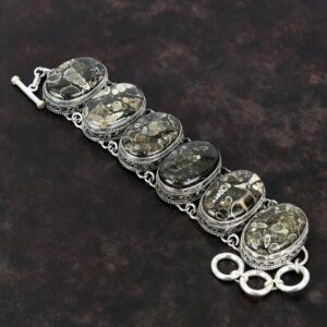 Vintage Turritella Agate Bracelet: Handmade 925 Sterling Silver Adjustable Jewelry